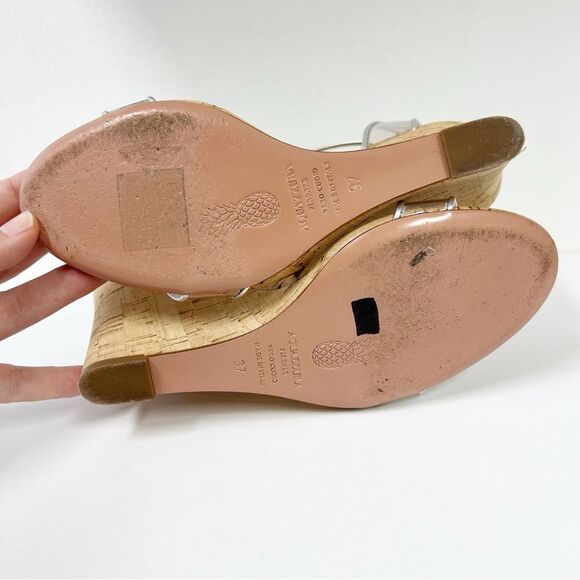 Aquazzura Silver PVC/Leather Open Toe Ankle Strap Cork Wedge Sandals Clear 37 - Picture 6 of 7